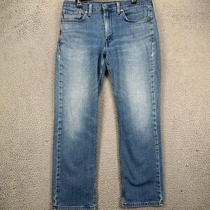 Levis 514 Jeans Straight Men 33X30 Blue Distressed Red Tab Pockets Denim Stretch